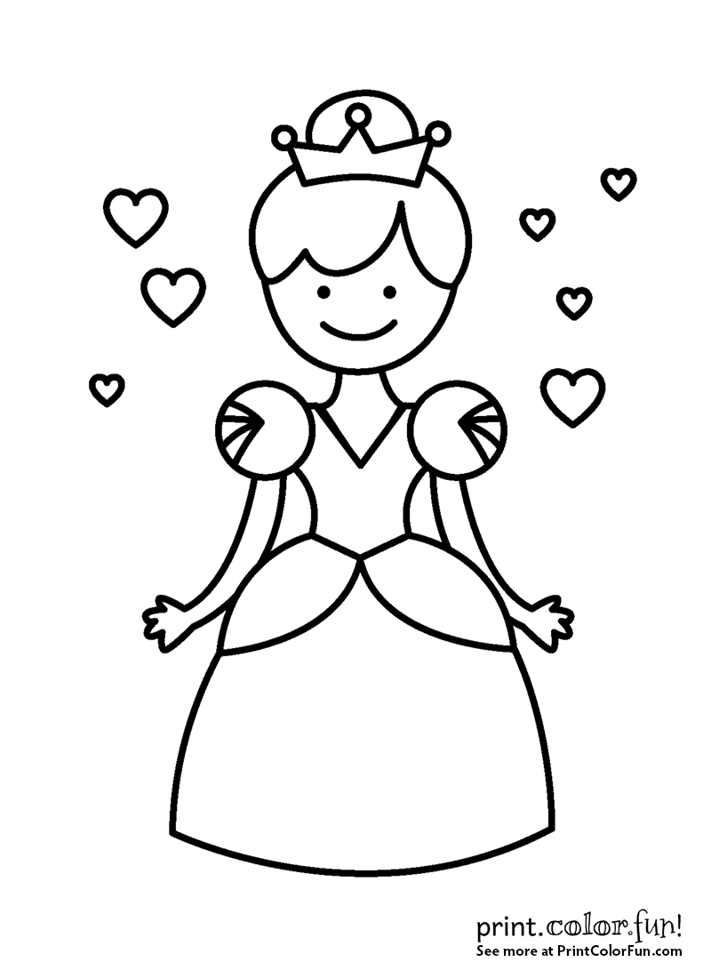 Little princess or queen with a crown coloring page