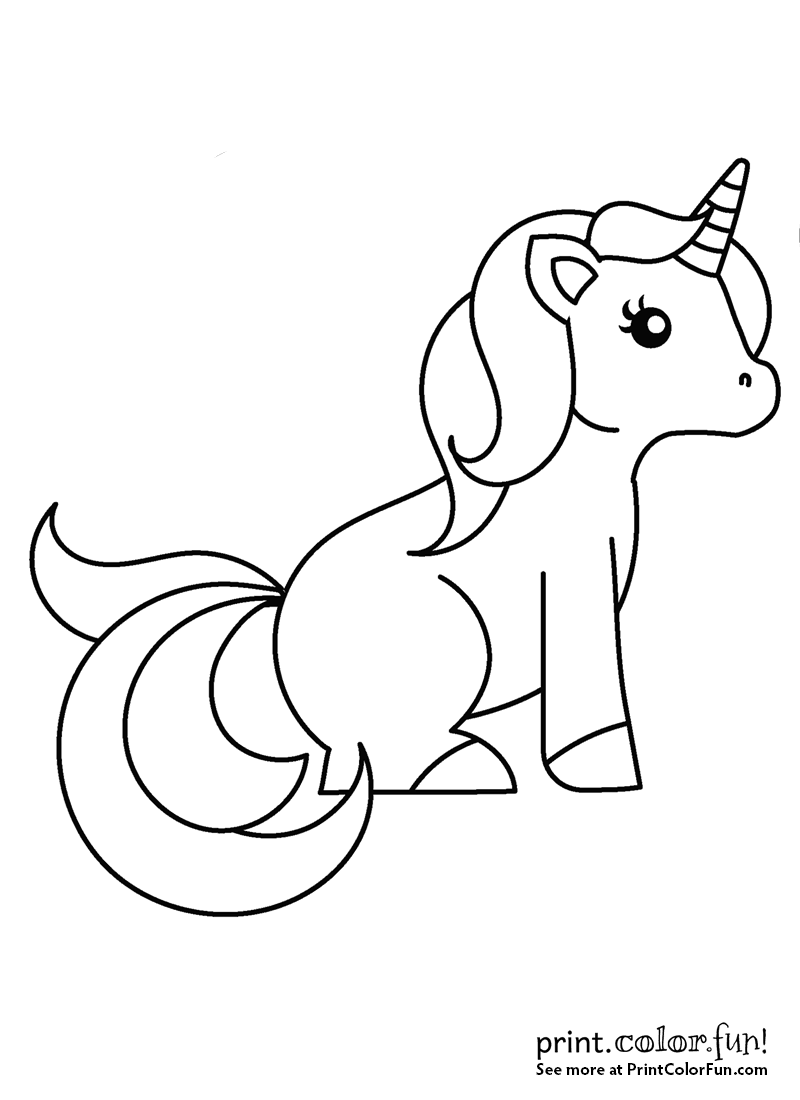 Sweet little unicorn sitting down coloring page - Print. Color. Fun!