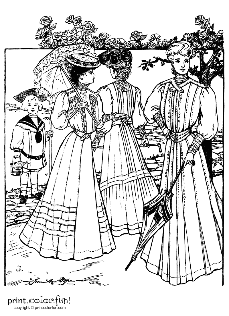 Dresses from the summer of 1905 coloring page - Print. Color. Fun!