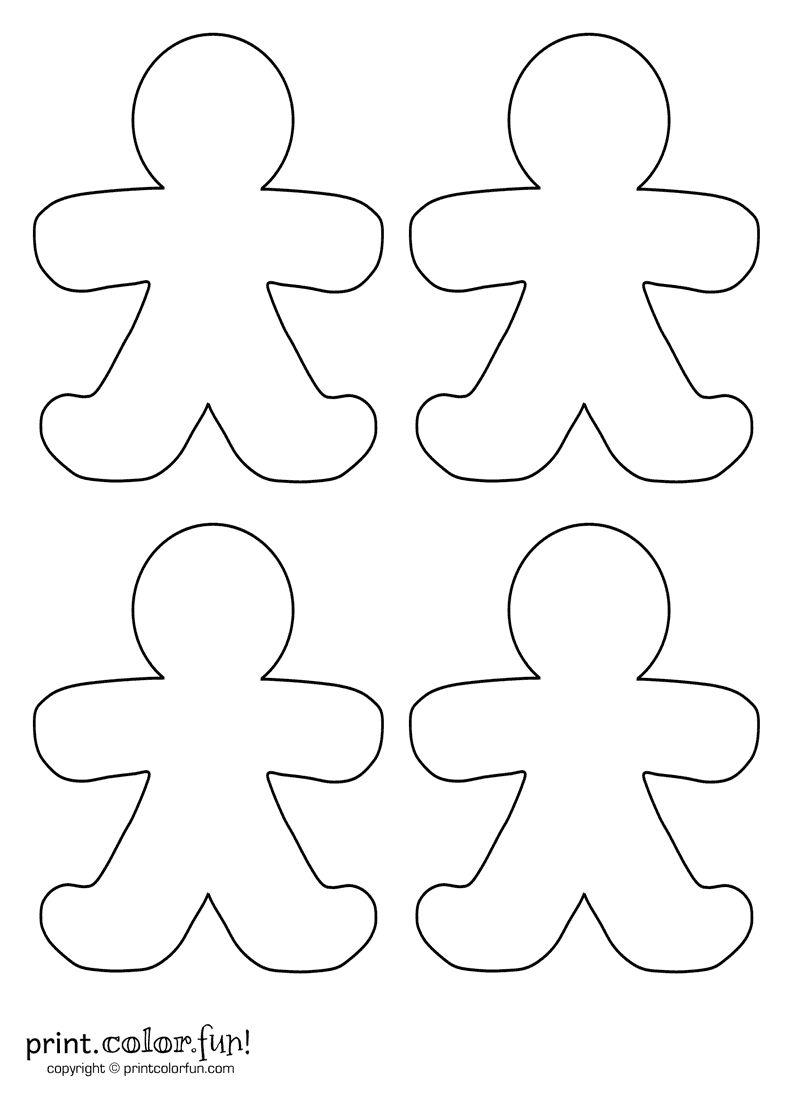 Four blank gingerbread men coloring page Print. Color. Fun!