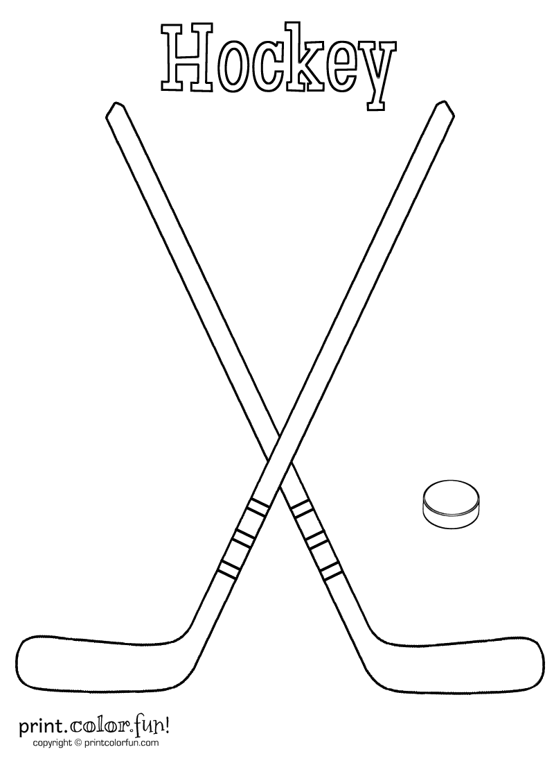 Hockey sticks and puck coloring page - Print. Color. Fun!