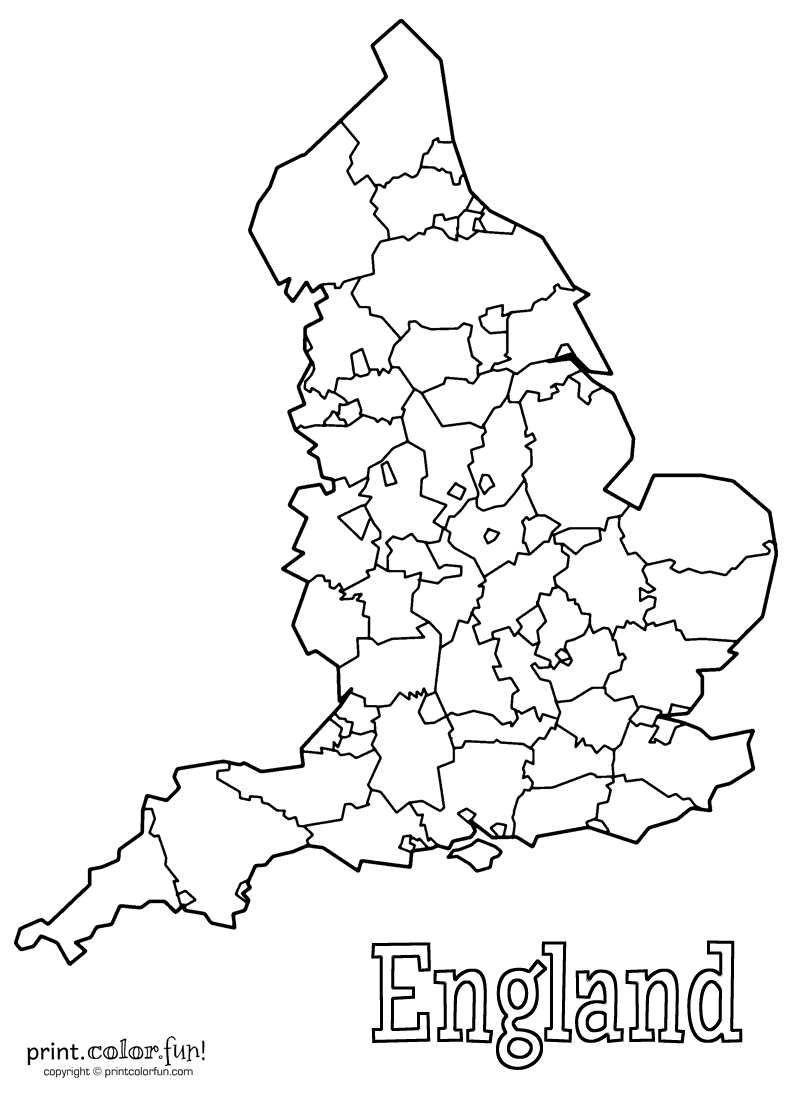 Map of England coloring page - Print. Color. Fun!