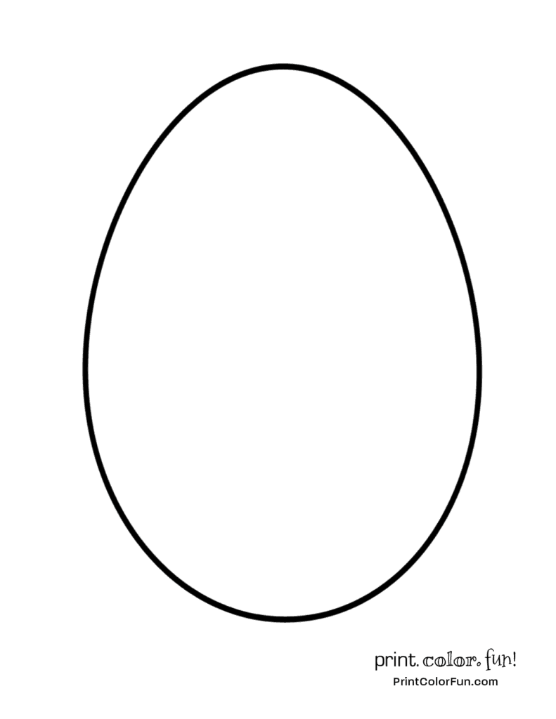 4 sizes of blank Easter egg shapes to print and color, at