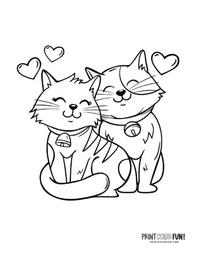 2 cuddle cats coloring page clipart from PrintColorFun com (1)