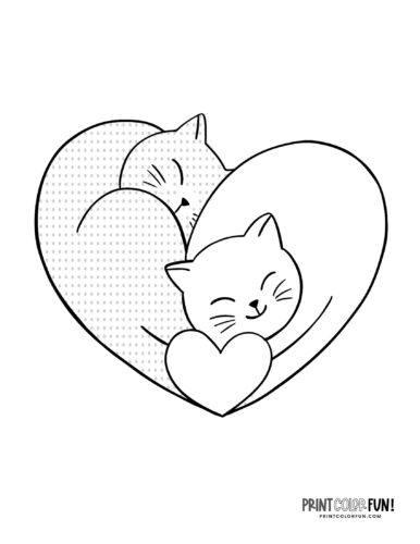 2 cuddle cats coloring page clipart from PrintColorFun com