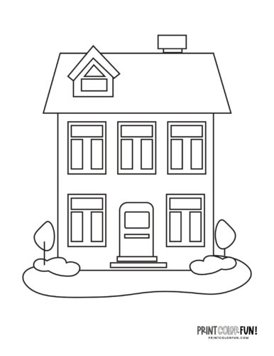 2-story simple house coloring page from PrintColorFun com