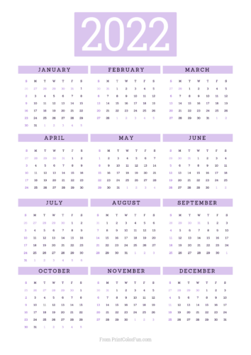 2022 printable calendar - Purple
