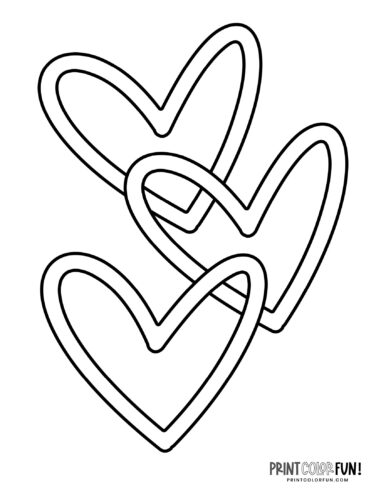 3 blank outlined heart shapes to color