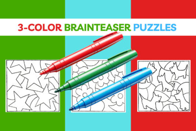 3-color challenge brainteaser coloring puzzles from PrintColorFun com