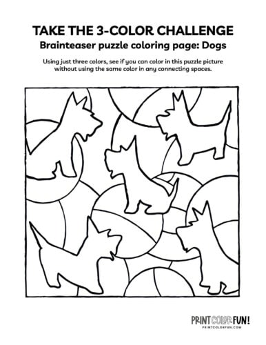 3-color challenge brainteaser puzzle - Dogs at PrintColorFun com