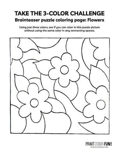 3-color challenge brainteaser puzzle - Flowers at PrintColorFun com