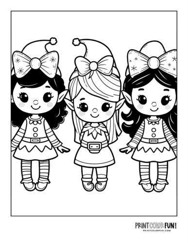 3 cute girl elves coloring page at PrintColorFun com