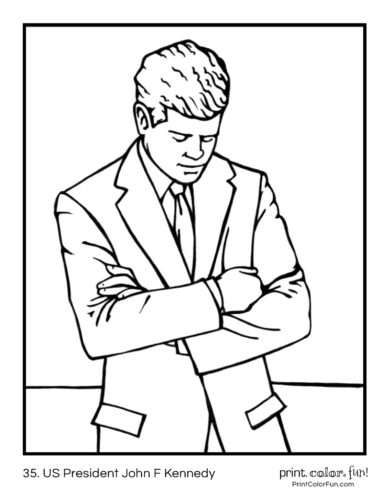 35. US Presidents coloring pages: John F Kennedy