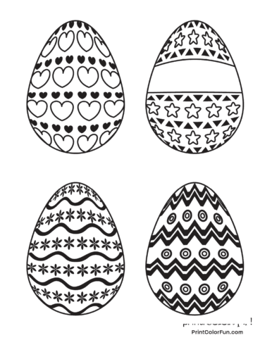 4 patterned Easter eggs to color