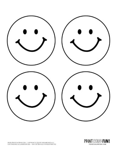 4 retro happy faces coloring clipart from PrintColorFun com