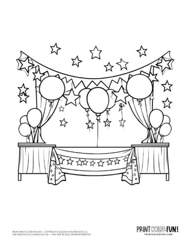 4th of July party coloring page clipart from PrintColorFun com