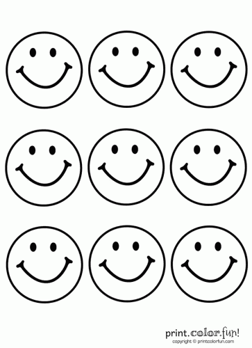 9 happy faces, at PrintColorFun.com