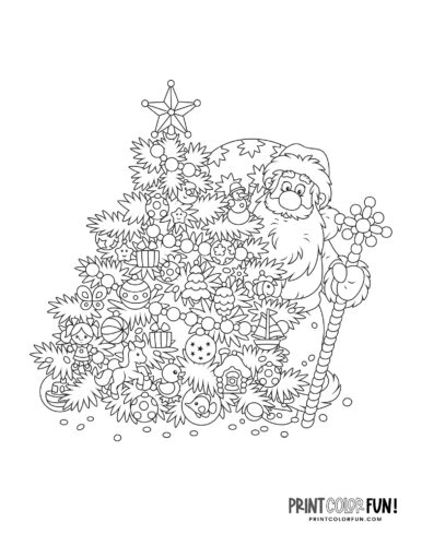 A Christmas tree with Santa - Christmas coloring at PrintColorFun com