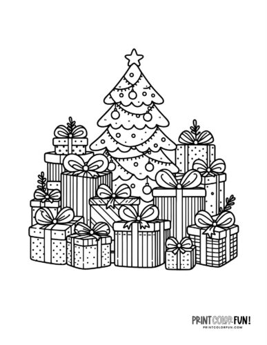 A Christmas tree with presents coloring page - PrintColorFun com