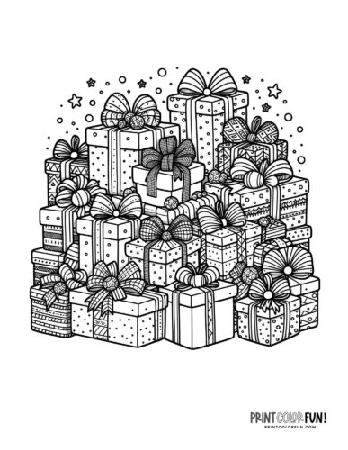 A big pile of Christmas presents coloring page - PrintColorFun com