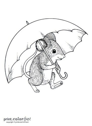 A cute mouse with an umbrella coloring page - PrintColorFun com