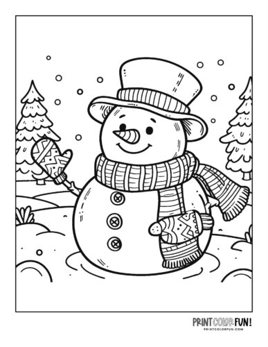 A happy snowman waving - Snowman coloring pages from PrintColorFun com