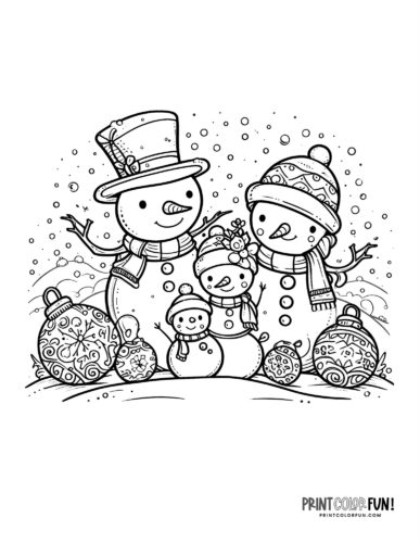 A snowman family - Snowman coloring page from PrintColorFun com