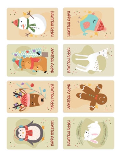 Adorable printable Happy Holidays gift tags set from PrintColorFun com
