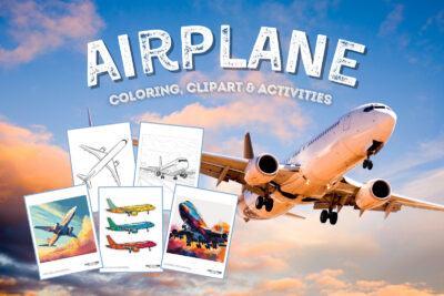 Airplane coloring clipart and learning from PrintColorFun com