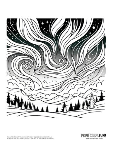 Alaska Northern Lights coloring page clipart from PrintColorFun com (2)