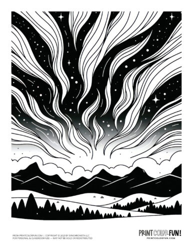 Alaska Northern Lights coloring page clipart from PrintColorFun com (3)
