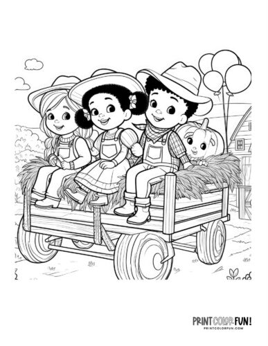 An old-fashioned hayride coloring page from PrintColorFun com