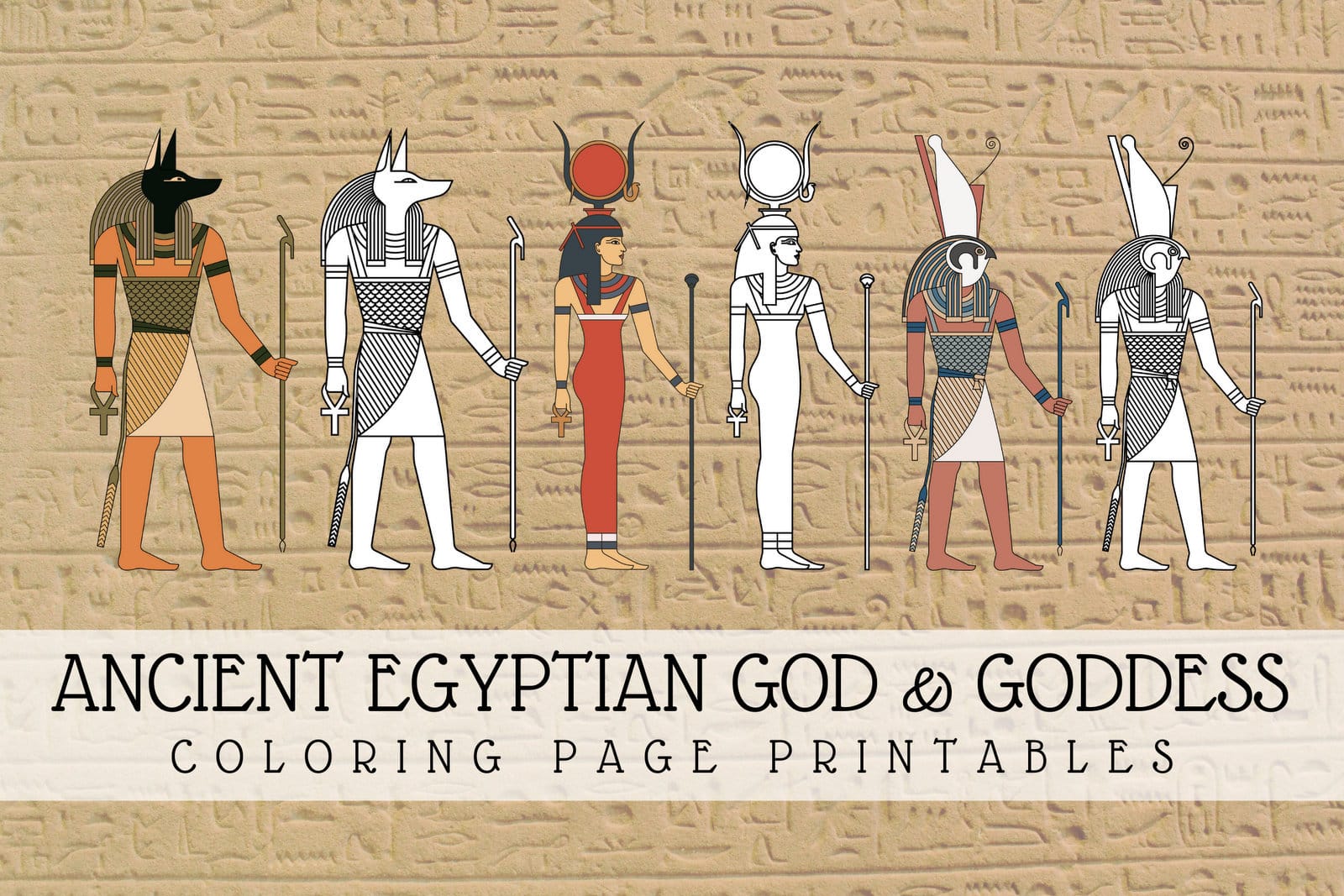 16 ancient Egyptian gods and goddesses: Coloring page printables & learning activities, at PrintColorFun.com