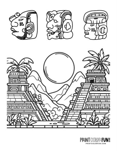 Mayan pyramid coloring pages