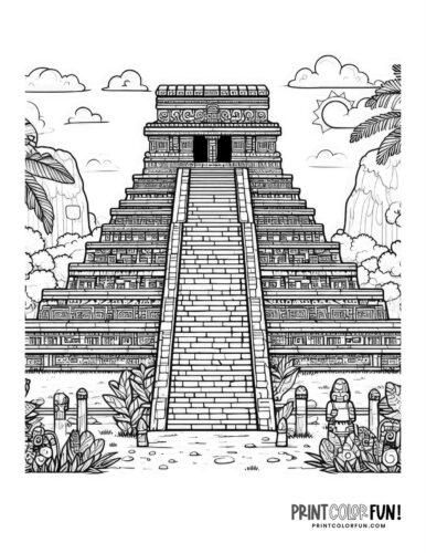Ancient Mayan pyramid coloring page (3)