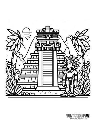 Ancient Mayan pyramid coloring page (4)