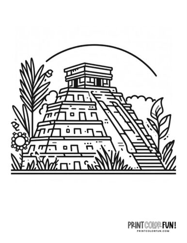Ancient Mayan pyramid coloring page (7)