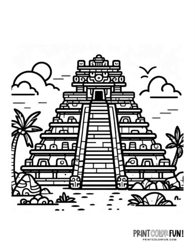 Ancient Mayan pyramid coloring page (8)
