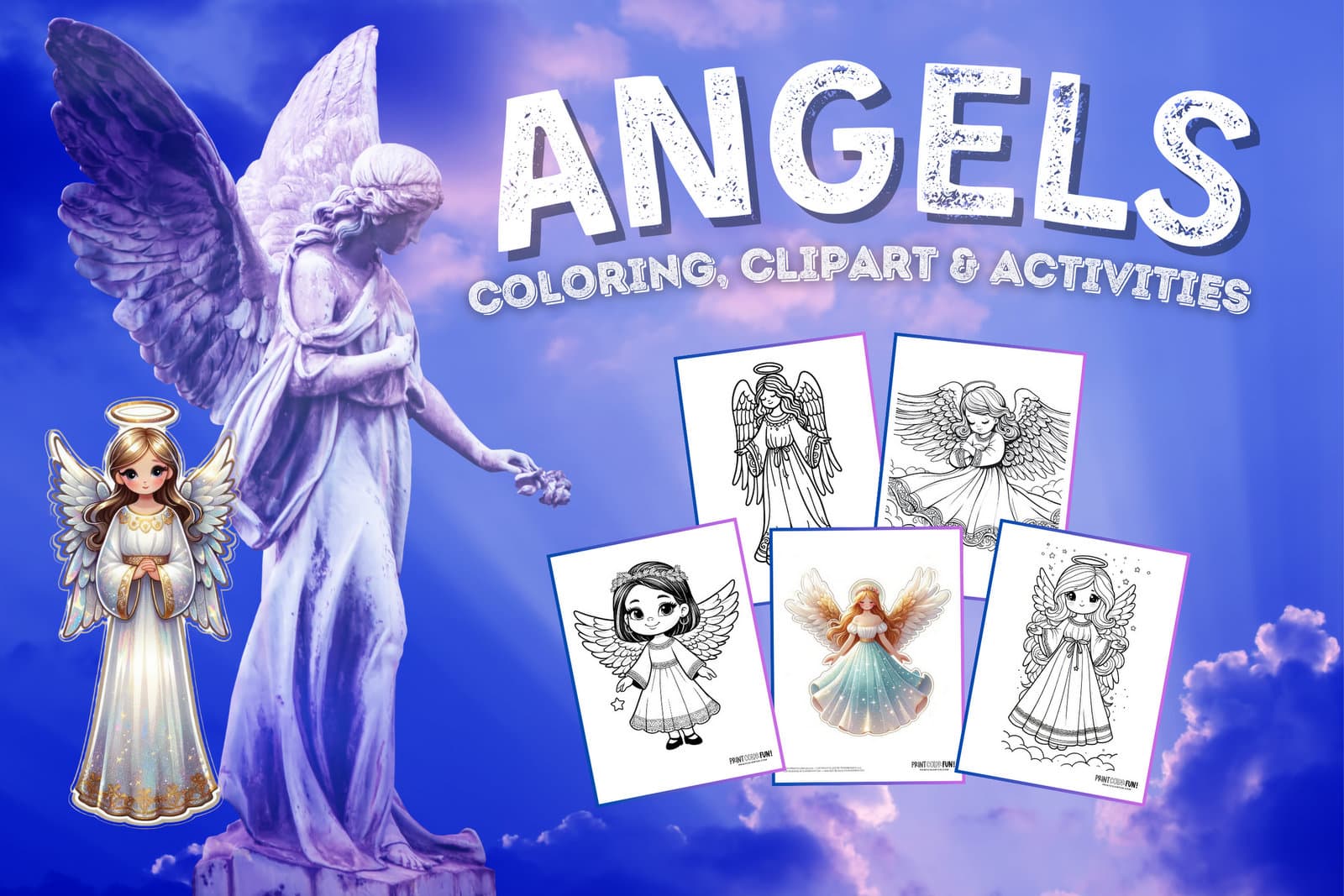 Angel coloring page clipart activities from PrintColorFun com