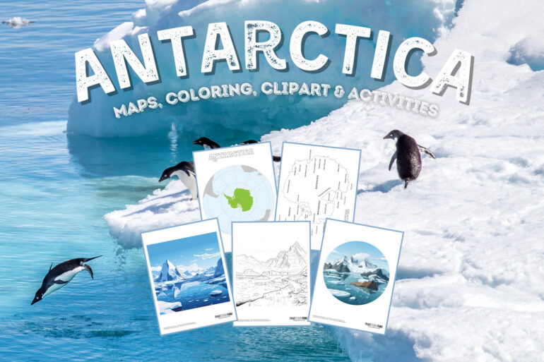 Antarctica maps, plus coloring pages and printables at PrintColorFun com