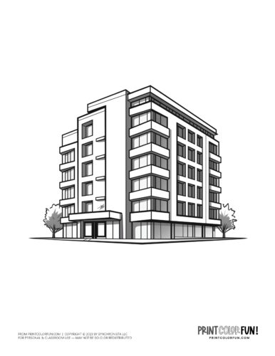 Apartment buiilding or office coloring page from PrintColorFun com (1)