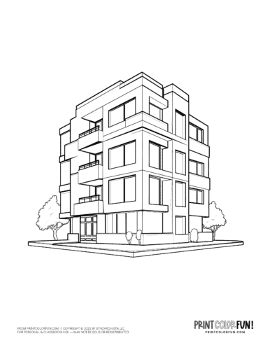 Apartment buiilding or office coloring page from PrintColorFun com (2)