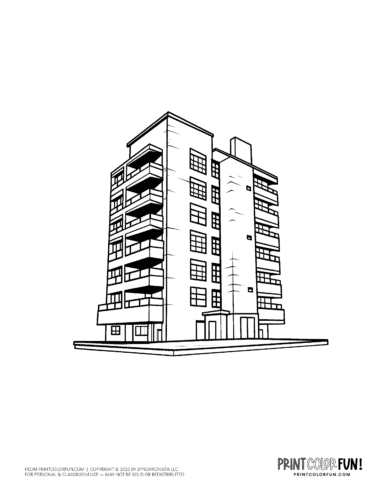 Apartment buiilding or office coloring page from PrintColorFun com (3)