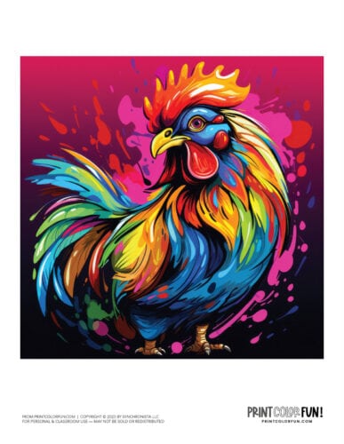 Artistic rooster color clipart from PrintColorFun com (1)
