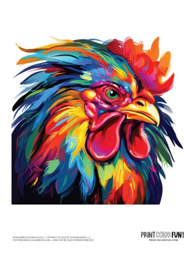 Artistic rooster color clipart from PrintColorFun com (3)