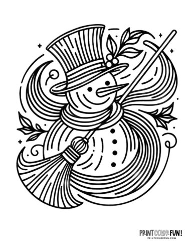 Artistic snowman on a breezy day coloring page from PrintColorFun com