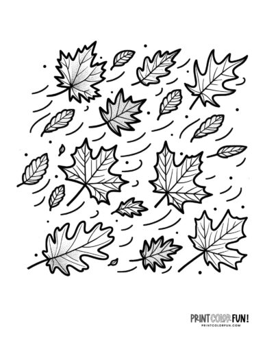 Autumn leaves in the wind coloring page from PrintColorFun com