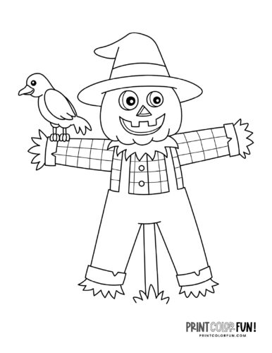 Autumn scarecrow coloring book page (1)