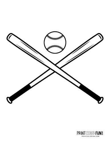 Baseball and two bats printable coloring page (1)