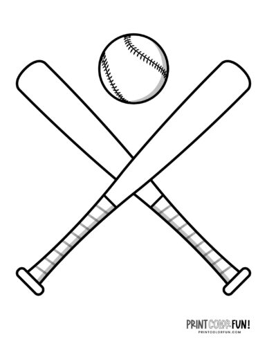 Baseball and two bats printable coloring page (3)